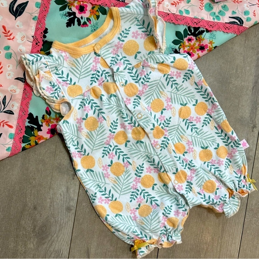 Millie & Myles Baby Toddler Girl Peach Theme Button Front Ruffle Romper